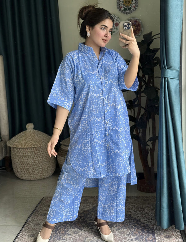 Shirt Style Co-ords set -Sky Color