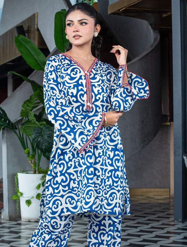 Pure printed cotton co-ords Set Blue Color