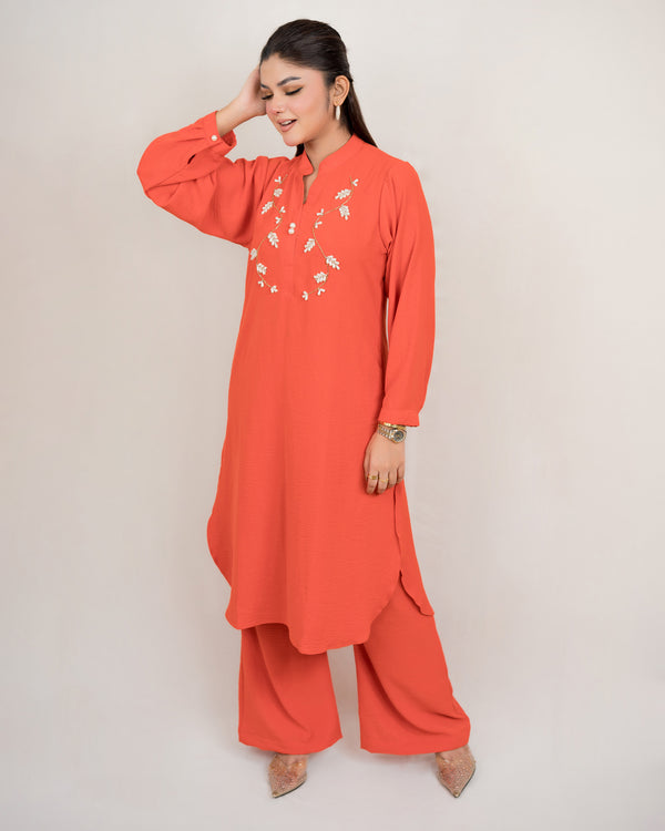Dubai creap with karchupi Work Co'ords Set- Burnt orange