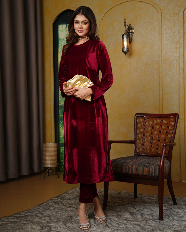 Luxury Velvet Pret Set-Maroon