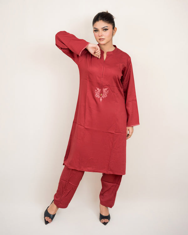 Stitched kurti with salwar-Deep Maroon