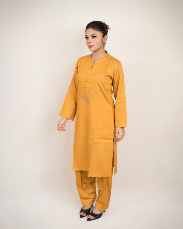 Stitched kurti with salwar-Mustard