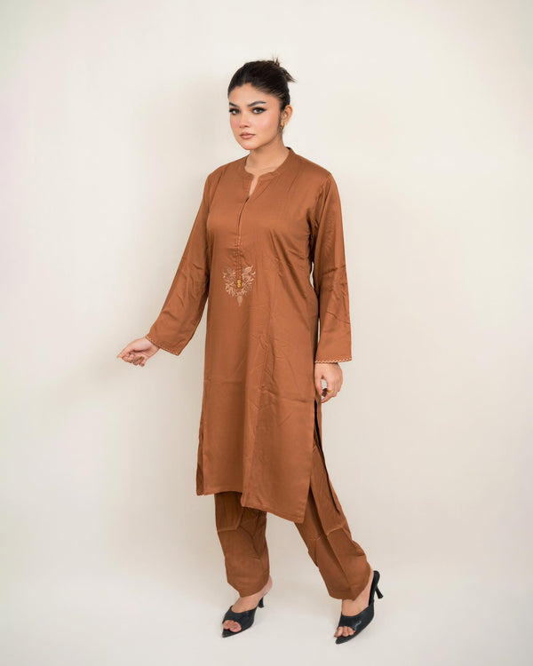 Stitched kurti with salwar-Coffee