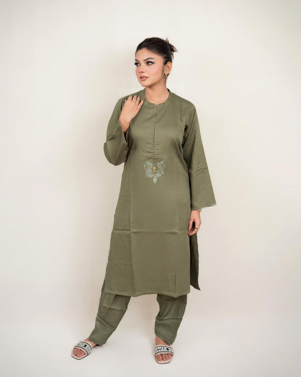 Stitched kurti with salwar-Olive